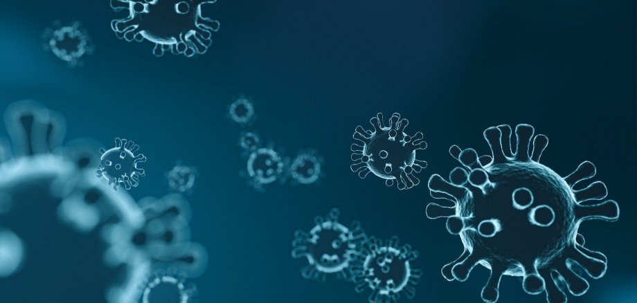 Viele einzelene Viren in blauer abbildung.