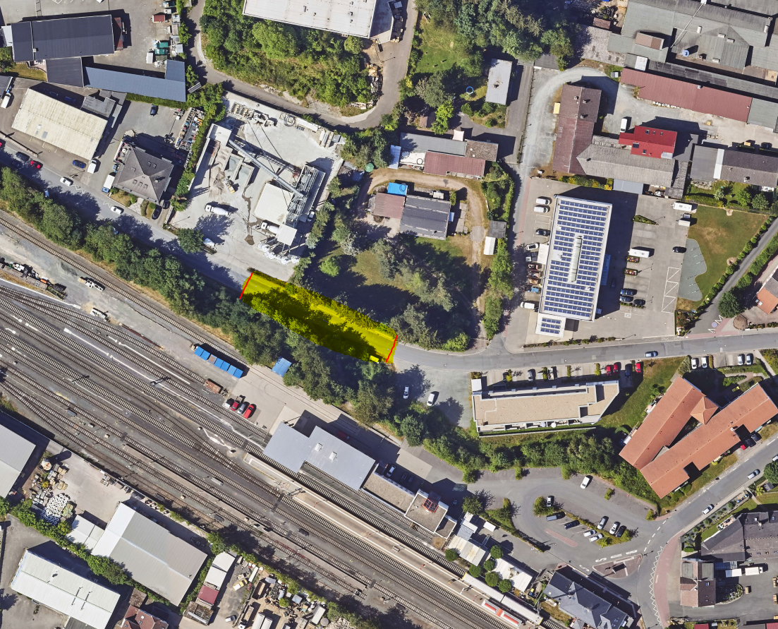 Vogelperspektive der Vollsperrung in der  Bahnhofstraße/Riedwiese.