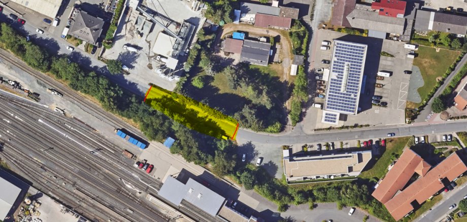Vogelperspektive der Vollsperrung in der  Bahnhofstraße/Riedwiese.
