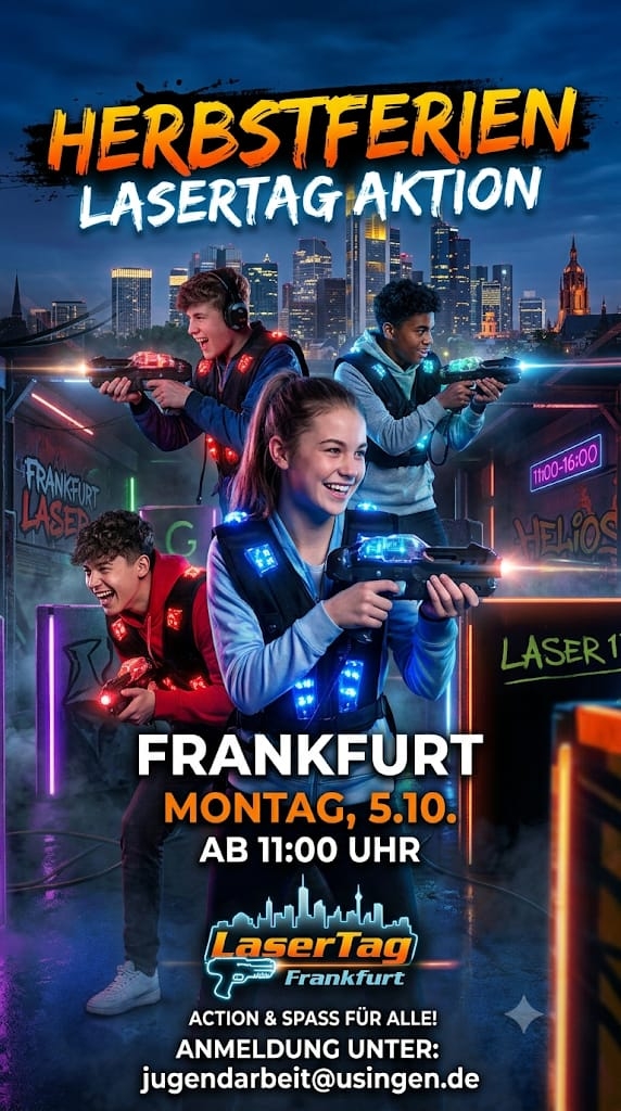 Flyer zur Herbstferien Lasertag Aktion der Jugendpflege Usingen.
