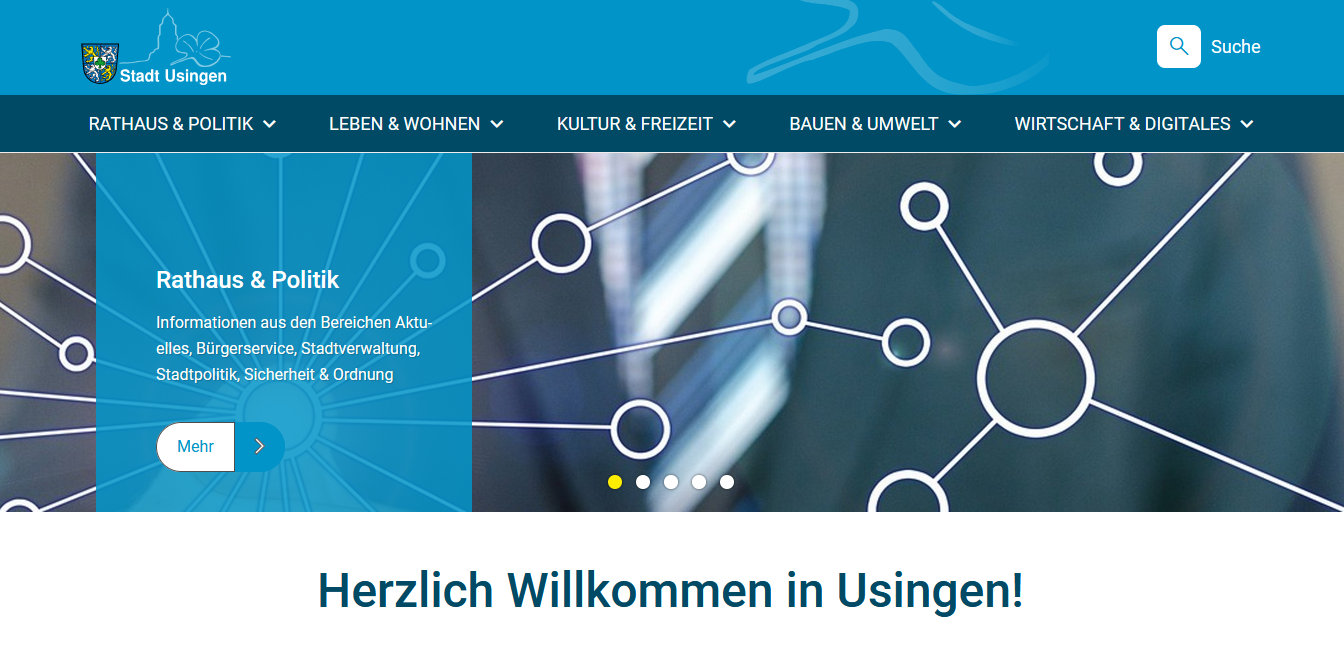 Neue Homepage Screenshot der Startseite der Homepage www.usingen.de