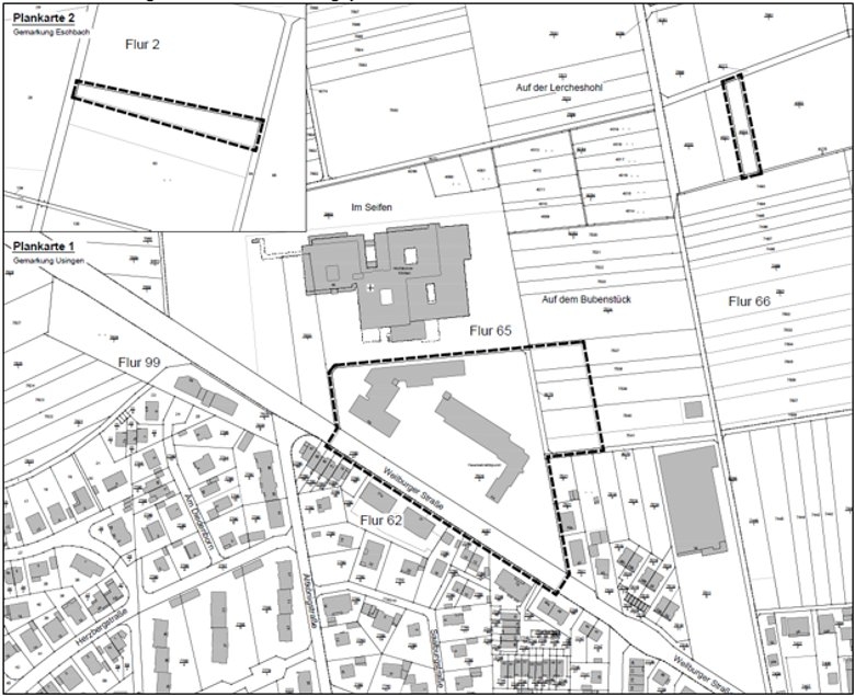 Plan des Geltungsbereichs Neubau Feuerwehr Usingen.